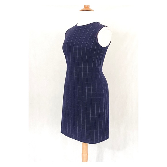 Ann Taylor Sleeveless Navy Tattersall Plaid Dress - Picture 5 of 11
